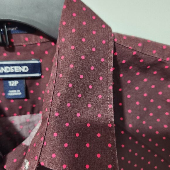 Lands' End Purple Pink Polka Dot Button Down Long Sleeve Oxford Shirt Size 12P - Picture 3 of 6